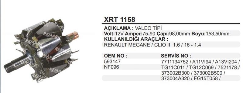 Rotor 12v 90ah Valeo Tip Clio 98.5*152 Wrt Xrt1158 | Martek Xrt1158