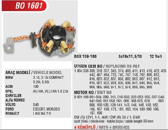 Kömür Yuvası Bmw Audi 100 Opel Astra Vectra Vw Chrysler Volvo Uygun Kömür:bsx159/160 | Mega Bo1601
