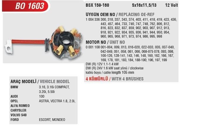Kömür Yuvası 12v Bosch Tipi Renault Clio Iı Kangoo Megane Saç Yuva 159/160 | Mega Bo1603