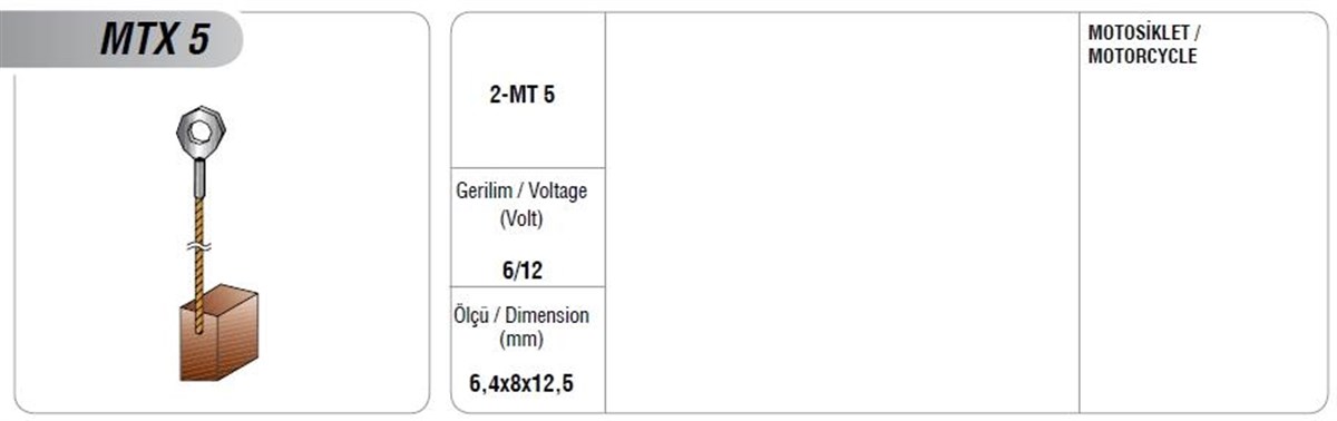 Motorsiklet Kömürü 12v Motorsiket 6.4x8x12 | Mega Mtx5