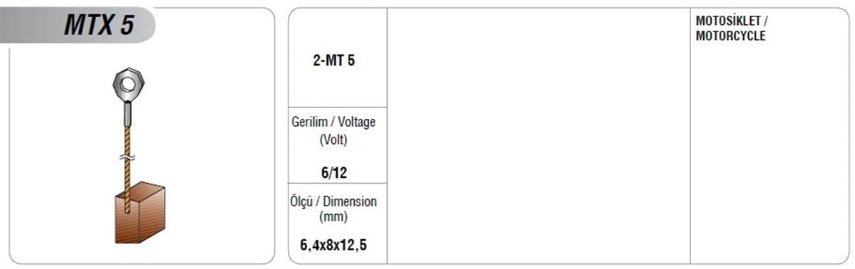 Motorsiklet Kömürü 12v Motorsiket 6.4x8x12 | Mega Mtx5