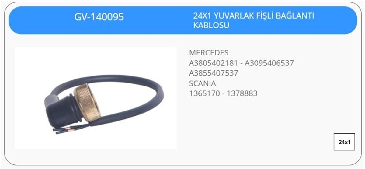 Müşür Bağlantı Kablosu 24x1 Yuvarlak Fişli | Klf Gv140095