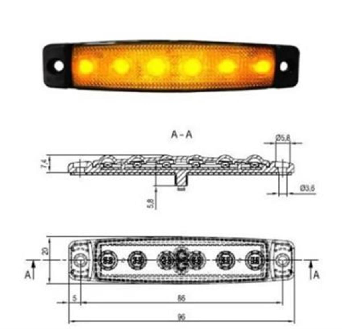 Parmak Lamba 12v 6ledli Sanel Sarı | Sanel Sbb12y6