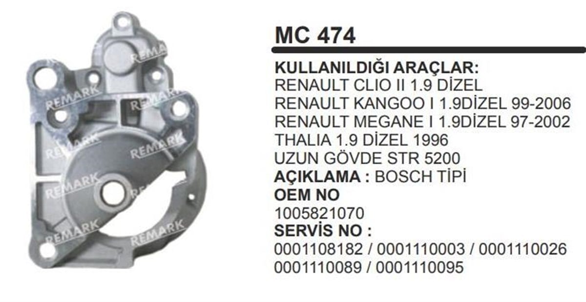 Pinyon Kapağı Renault Clio Iı 1.9 Dizel Kango Megan Thalia 1.9 Dizel Uzun Gövde | Martek Mc474