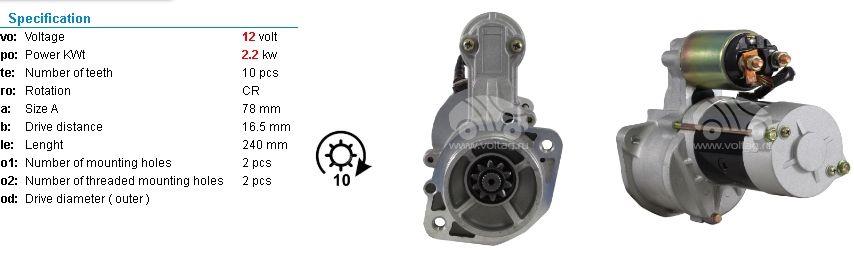 Marş Motoru 12v 10diş Hyundai H1 Starex Kia Ym Kıa Sorento Hyundaı H1 2.2kw | Pluslıne 1250128