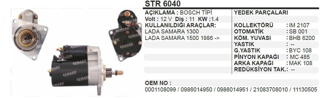 Marş Motoru 12v 11diş Lada Samara 1.3 1.5 86>> | Pmx Str6040