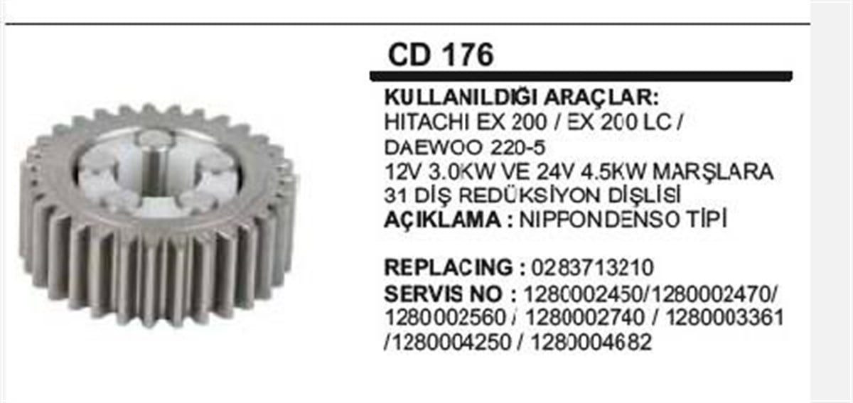 Rediktör İç Dişli Seti 31diş Denso 4,5 Kw.tüm Marşlara | Ith Mdcd176