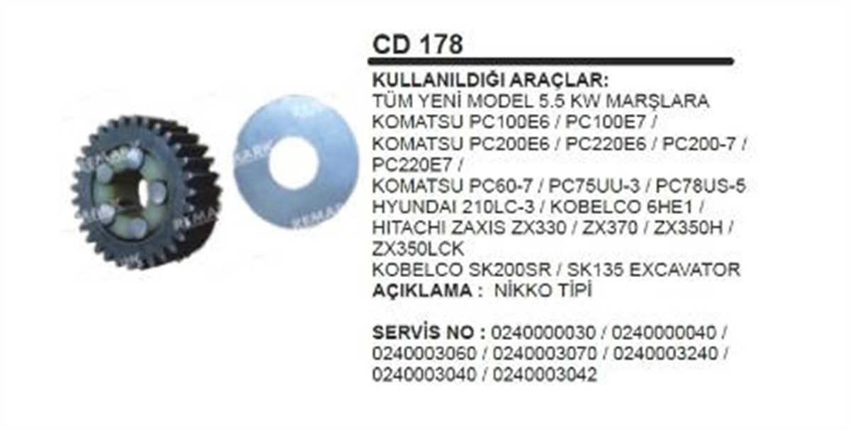 Rediktör İç Dişli Seti Nikko 5,5 Kw.ym.tüm Marşlara Komatsu Hyundai Kobelko Excavatör | Ith Mdcd178