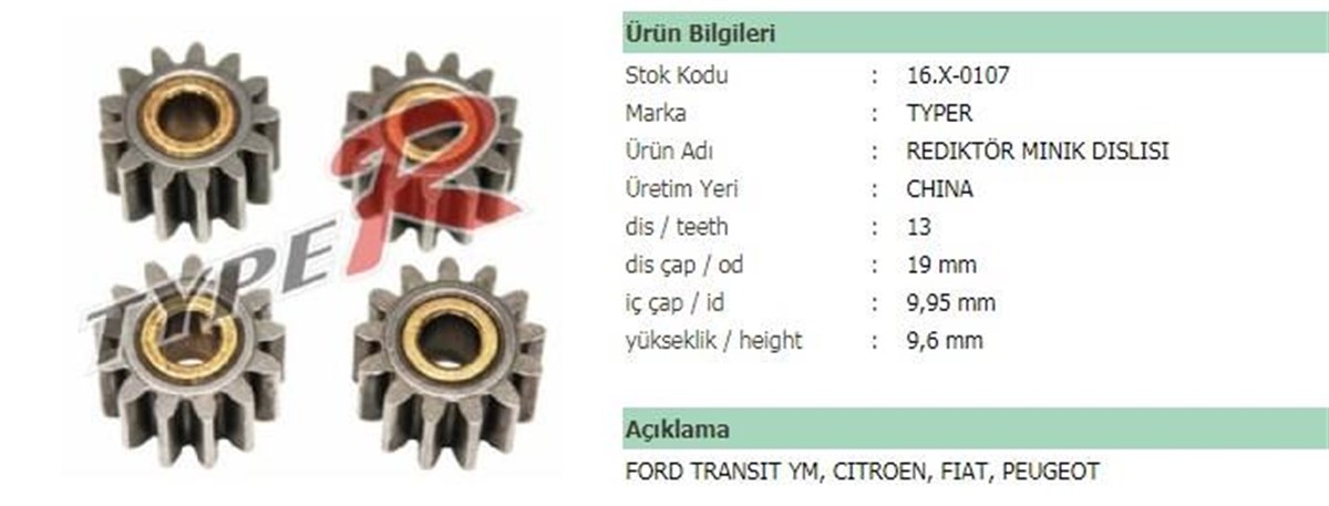 Rediktör Küçük Dişli Ford Transit Cıtroen Peugeot Fiat Iveco | Ith Cd16x0107