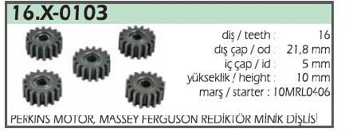 Rediktör Küçük Dişli Perkins Motor, Massey Ferguson Ym | Ith Cd16x0103