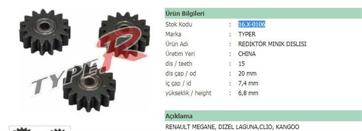 Rediktör Küçük Dişli Renault Megane, Dızel Laguna,clıo, Kangoo | Ith Cd16x0106