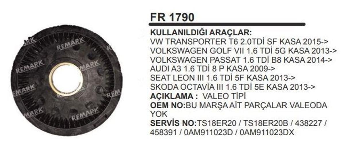 Rediktör Plastiği 56diş Vw T6 T15 Golf 7 Passat Vw Transporter 1,6 14-a3-seat Iıı 13- Ts18e | Remark Fr1790
