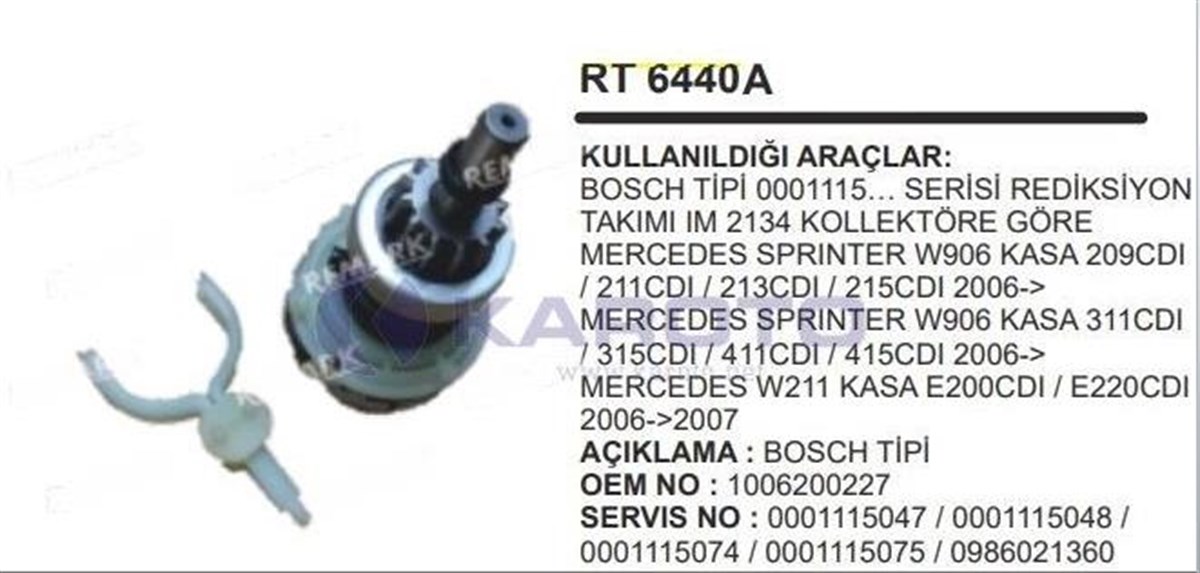 Rediktör Takımı Dişlili Mercedes Benz 115 Seri Sprinter E200 Im2134 Kollektöre Göre | Remark Rt6440a