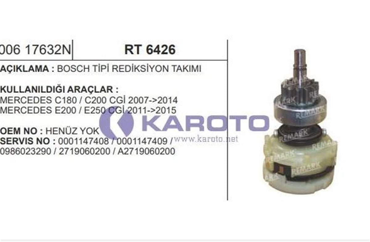 Rediktör Takımı+dişli Bosch Tipi 147 Seri Ducato Mercedes Benz C180 E200 E250 Cgı | Ith Rt6426