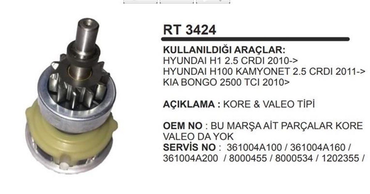 Rediktör Takımı+ 11diş Dişli Kore Valeo Kia Bongo 2500 Hyundai H1 H100 | Remark Rt3424