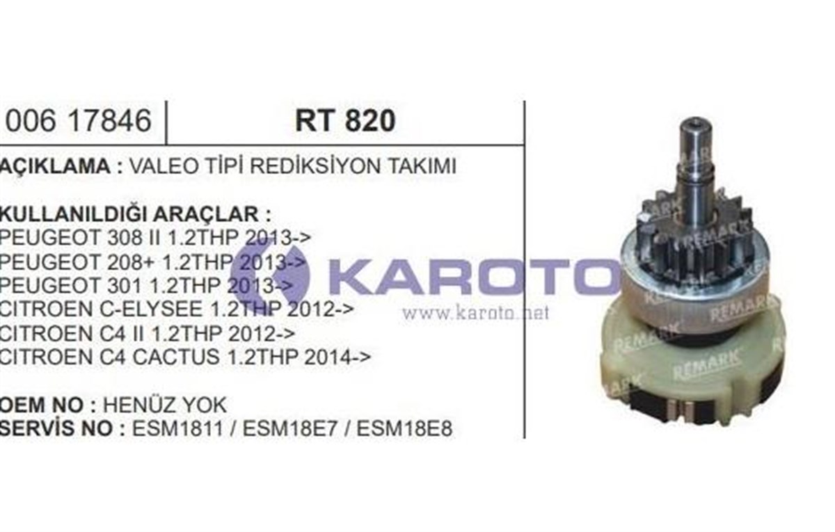 Rediktör Takımı+dişli Valeo Tipi Esm18 Peugeot 308 208 301 Citroen C4 Esm1811 Esm18e7 Esm18e8 | Ith Rt820
