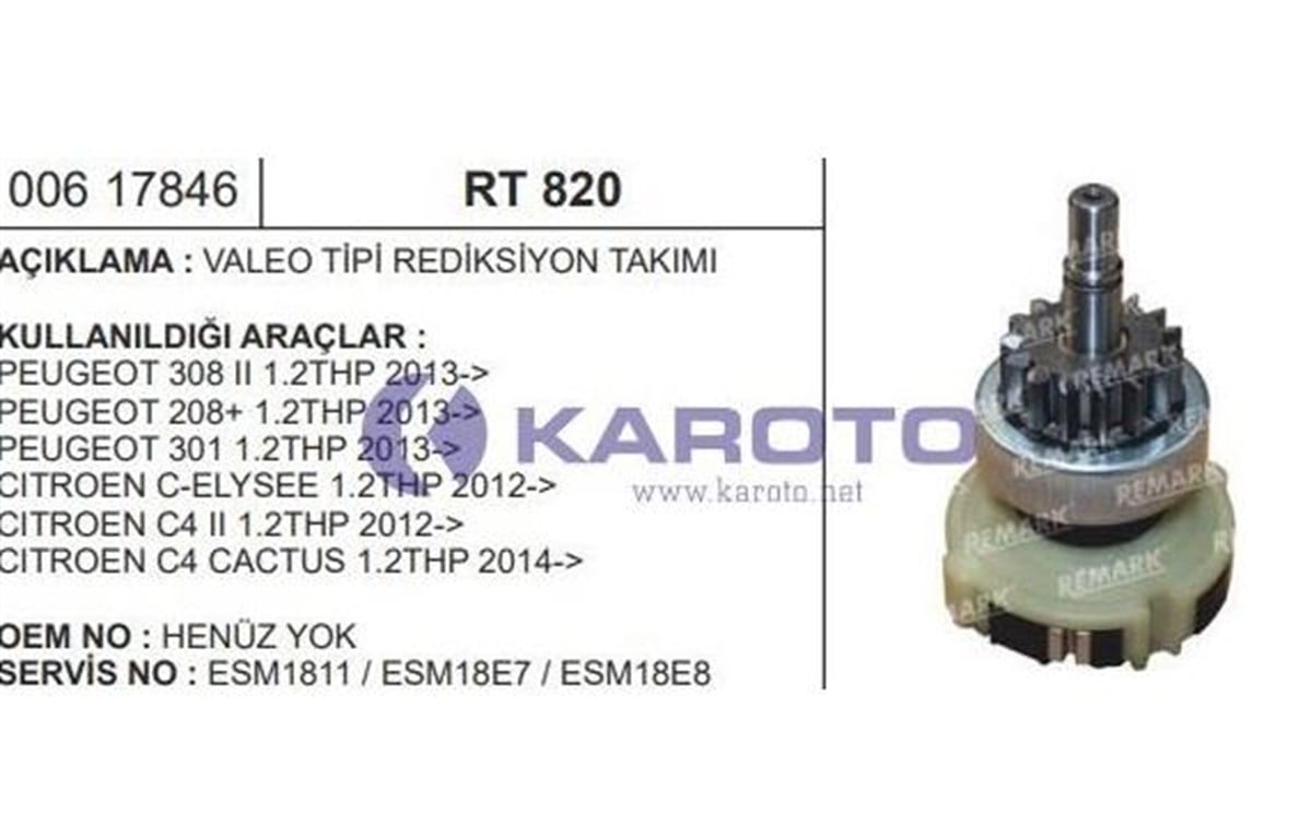 Rediktör Takımı+dişli Valeo Tipi Esm18 Peugeot 308 208 301 Citroen C4 Esm1811 Esm18e7 Esm18e8 | Ith Rt820