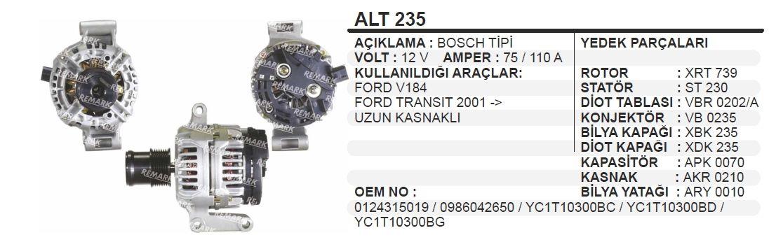 Alternatör 12v 110ah Ford Transit Minibüs Alt235 124325100 | Remark Alt235