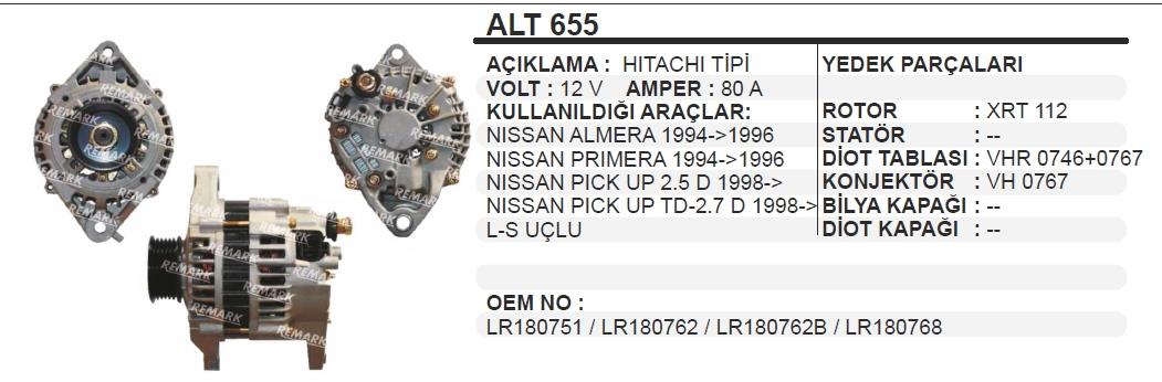 Alternatör 12v 80ah Nıssan Primera Sunny Komatsu Beko Loader Samsung Kamyonet ( Kasnak Aktarılınca Olur ) | Remark Alt655