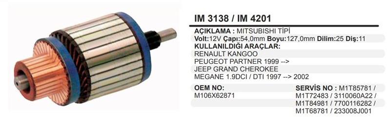 Marş Kollektörü 12v Peugeot Partner Boxer Kango (ım 3138 Reno Dizel Ym-53.8x127x11 | Remark Im4201