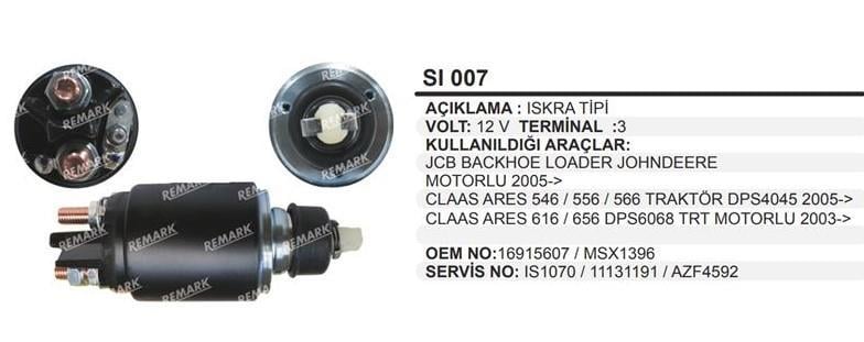 Marş Otomatiği 12v Iskra Tip Mf Perkins Newholland | Remark Sı007
