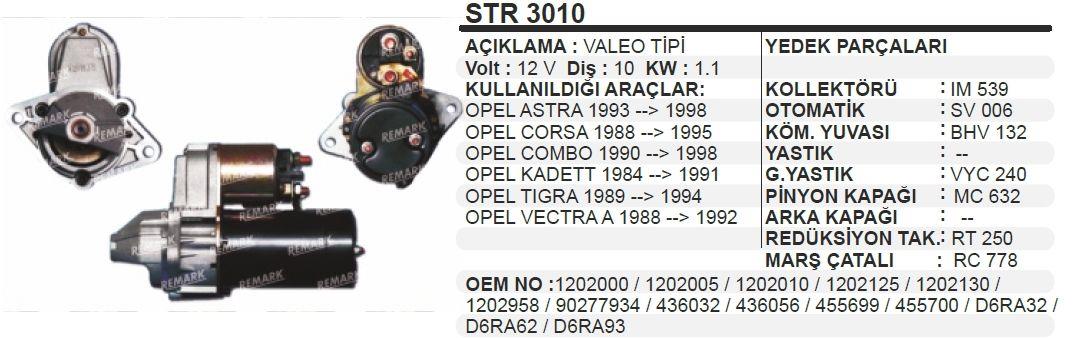 Marş Motoru 12v 10diş Opel Vectra Astra Corsa Combo | Remark Str3010