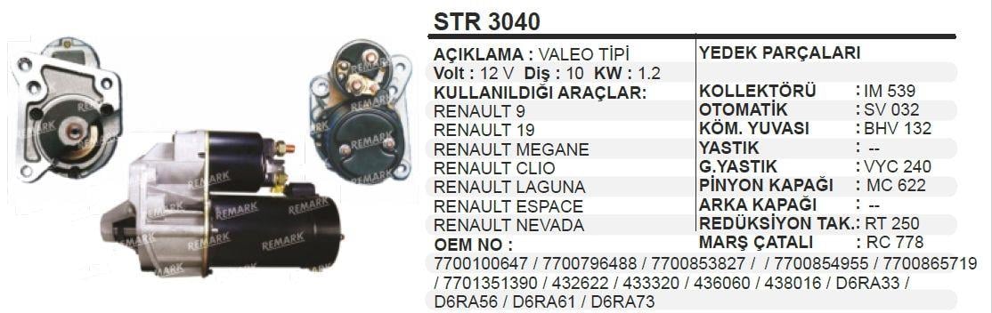 Marş Motoru 12v 10diş R9 R19 Clıo Megane Laguna | Remark Str3040