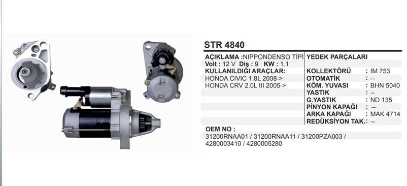 Marş Motoru 12v 9diş Civic Crv 05- | Remark Str4840