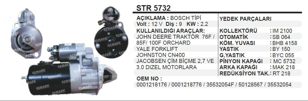 Marş Motoru 12v 9diş Johndeere Traktör Forklift Jacobsen Yale Forklift Johnston Jacobsen Çim Biçme 2.7 Ve 3.0 Dizel Motorlara | Remark Str5732