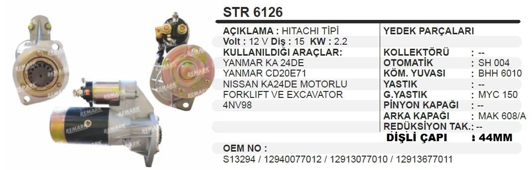 Marş Motoru 12v 15diş Johndeere Yanmar Forklift Johnder Erkunt Yanmar Johonder Jeneratör Wut-str18051 | Remark Str6126