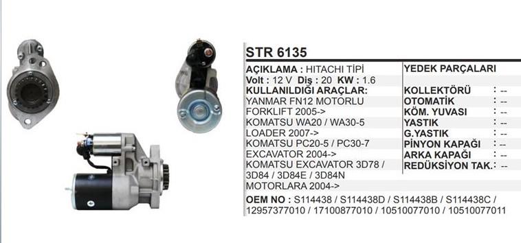 Marş Motoru 12v 20diş Yanmar Fn12 Komatsu Pc20 Loade | Remark Str6135