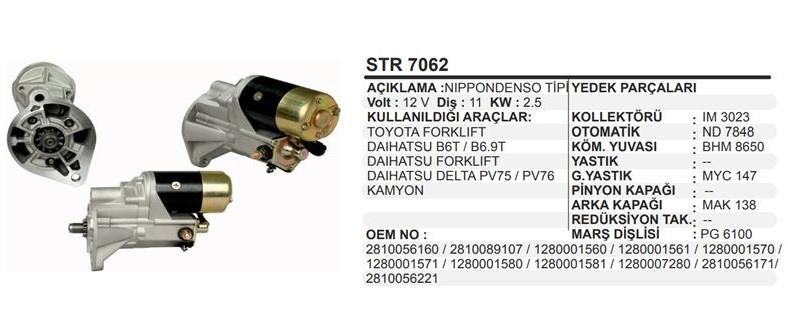 Marş Motoru 12v 11diş Toyota Forlift Daihatsu Delta Kamyon 2.5kw | Remark Str7062