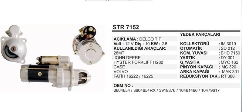 Marş Motoru 12v 10diş Johndeere 28mt Volvo Bmc Fatih Case Hyster Forklift Dişli Çapı 30mm | Remark Str7152