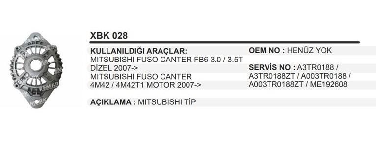 Alt.ön Kapak Mıts.canter Mıtsubıshı Fuso Canter 4m42 M4242t1 Motor Vakumsuz Ym Dinamo A3tr0188 | Remark Xbk028