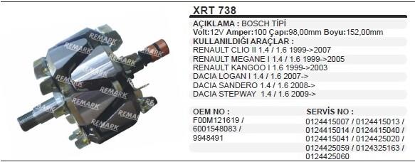 Rotor 12v 100ah Renault Clio 2 Megane Kangoo Dacia Logan Sandero Stepway | Remark Xrt738