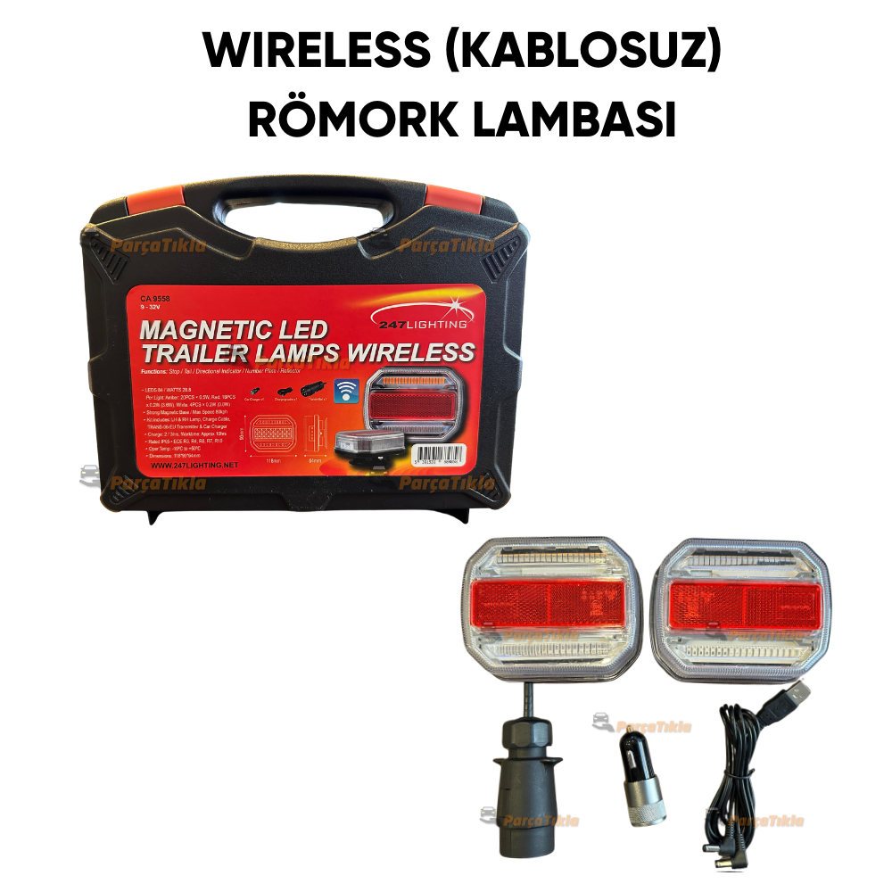 Kablosuz Römork Dorse Lambası Wireless Alıcılı Şarjlı Süper Mıknatıslı Taşıma Çantalı | Rom Orkledwıreless