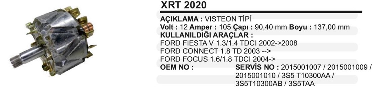 Rotor 12v 105ah Ford Transit Fiesta 91*137 Xrt2020 | Ith Xrt2020