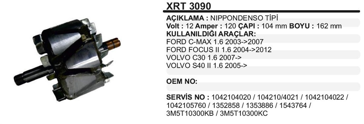 Rotor 12v 120ah Ford Focus Volvo S40 Xrt3090 | Ith Xrt3090