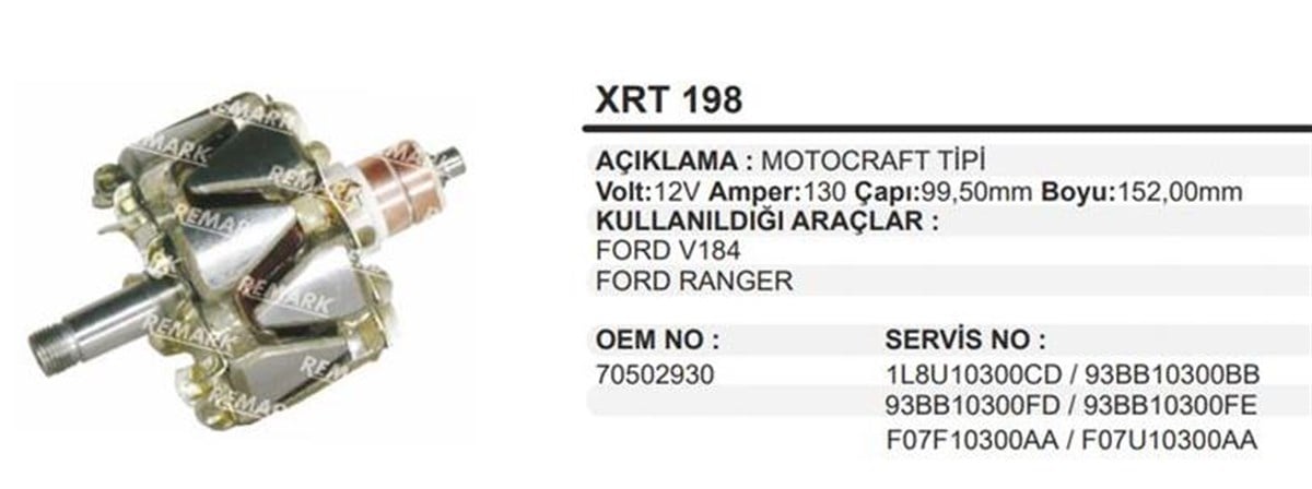 Rotor 12v 130ah Ford Ranger V184 M.craft Xrt198 | Martek Xrt198