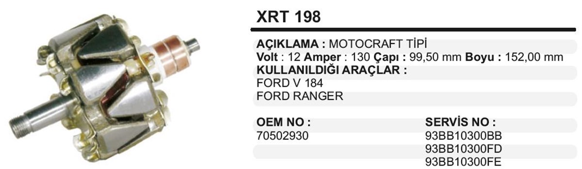 Rotor 12v 130ah Ford Ranger V184 M.craft Xrt198 | Ith Xrt198