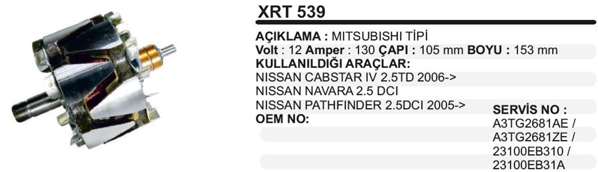 Rotor 12v 130ah Nissan Navara Mıts.tip Xrt539 | Ith Xrt539