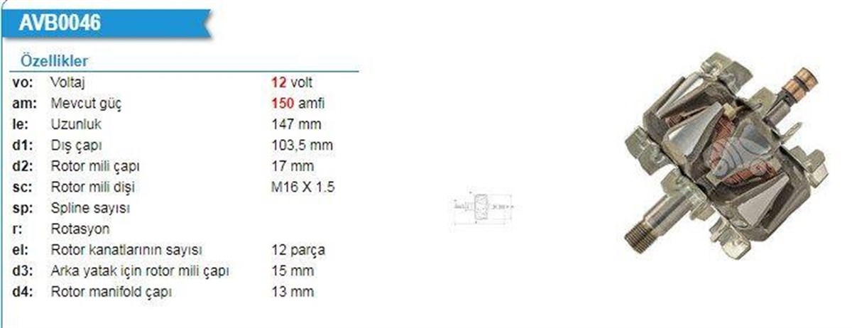 Rotor 12v 150ah Bosch Tip Fiat Ducato Boxer Jumper Renault Dacia Dokker Lodgy Iveco Daily Vı Peugeot Boxer Cıtroen Jumper | Remark Xrt3932