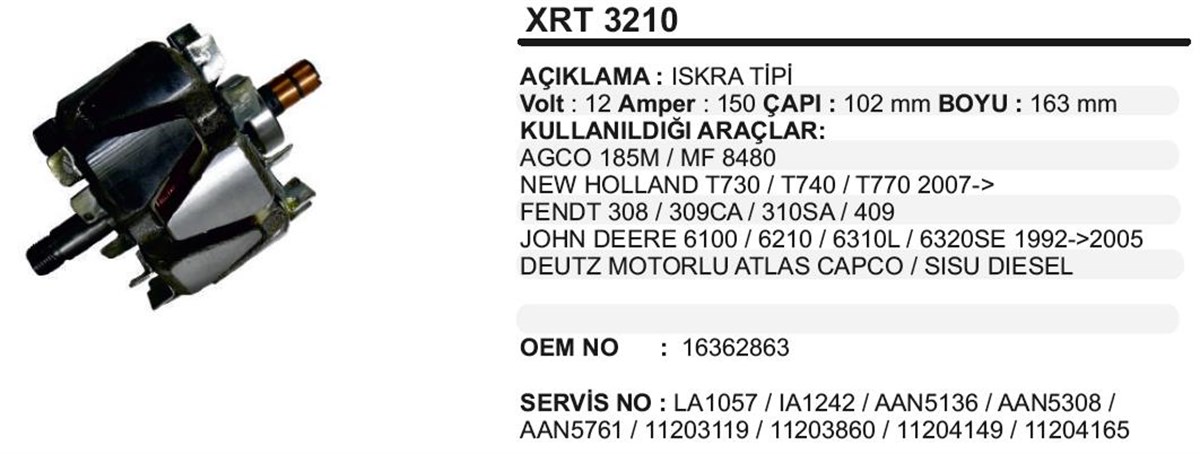 Rotor 12v 150ah Jcb Deutz Iskra Jcb-agco-deutz Xrt3210 | Ith Xrt3210