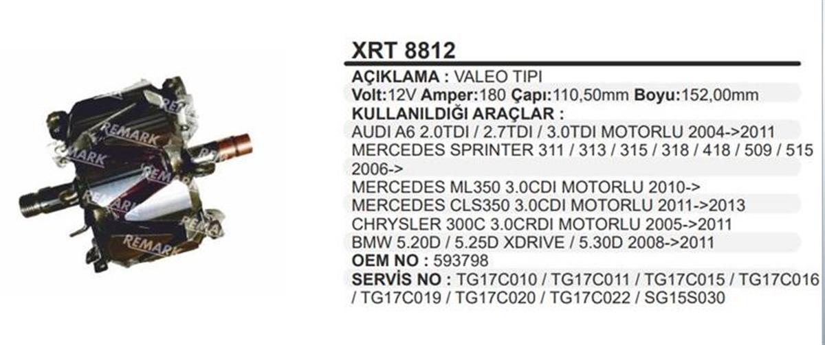 Rotor 12v 180ah Mercedes Sprinter Audi-a6-q7 Bmw Dodosu-bosch Tip Olmuyor | Martek Xrt8812