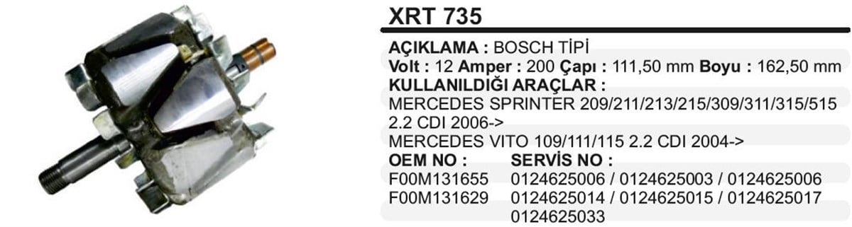 Rotor 12v 200ah Mercedes Sprinter Vito 112*161 | Martek Xrt735