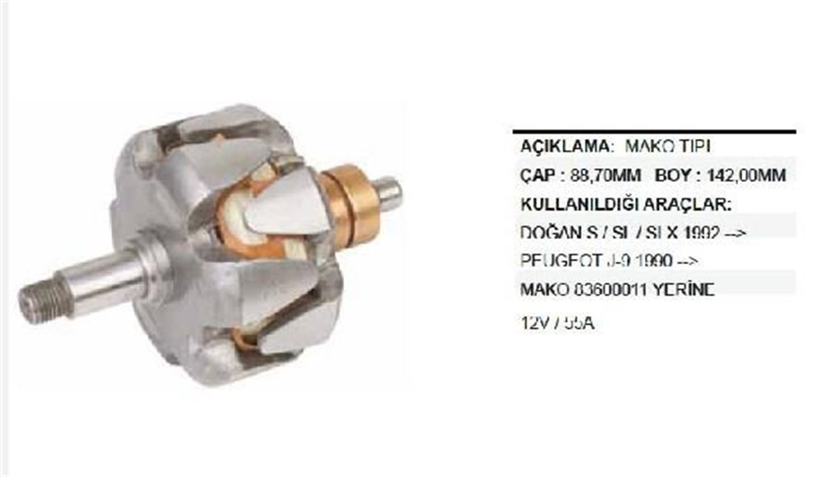 Rotor 12v 55ah Dkş Dogan Slx Şahin Kartal J9 Tempra 83601641 83600011 Xrt820 | Mako 83600011