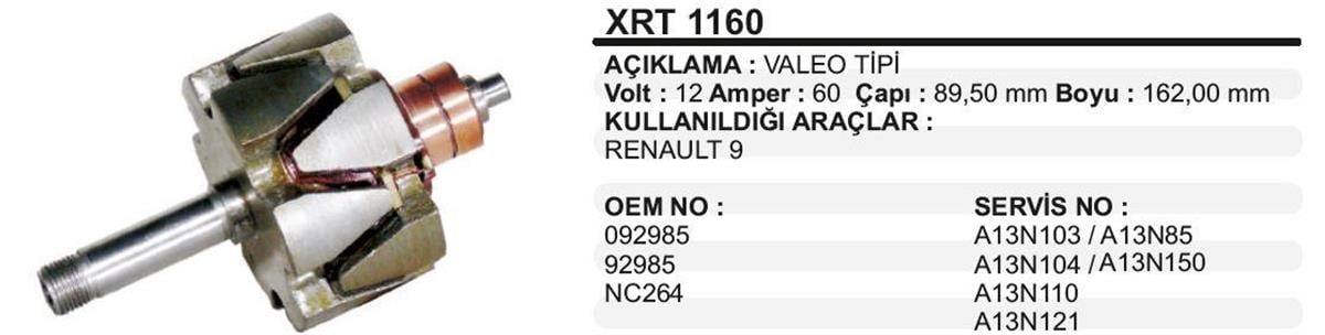 Rotor 12v 60ah R9 Valeo Tip Xrt1160 | Martek Xrt1160