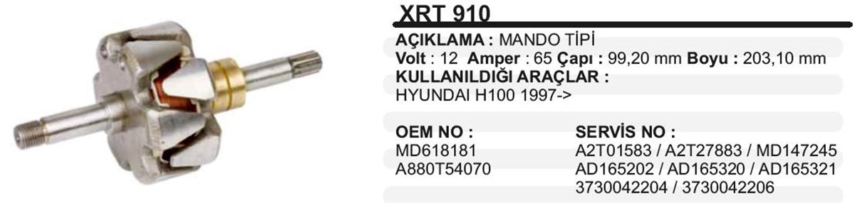 Rotor 12v 65ah Hyundai H100 Ym Mando Tip | Ith Xrt910