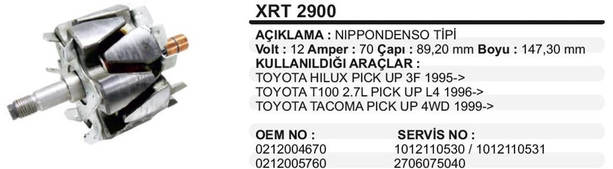 Rotor 12v 70ah Toyota Hılux Xrt2900 | Ith Xrt2900