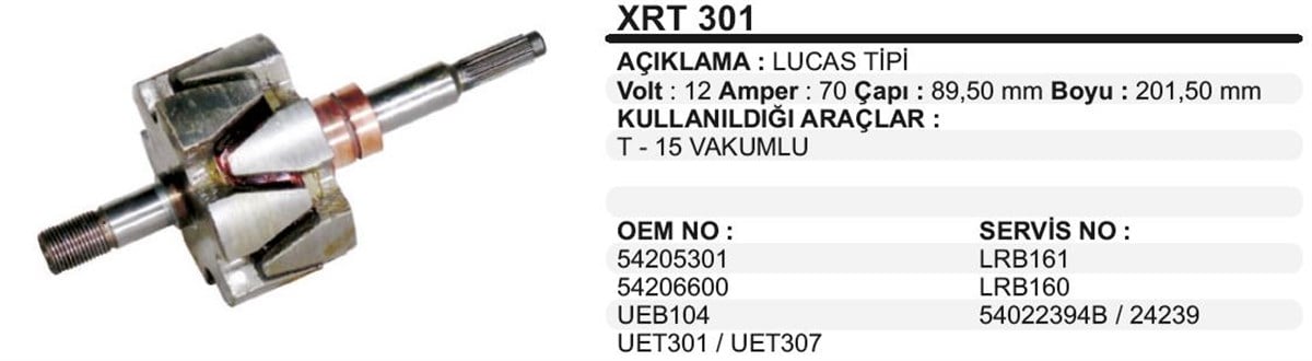 Rotor 12v 70ah Transit T15 Lucastip Vakumlu Xrt301 | Ith Xrt301